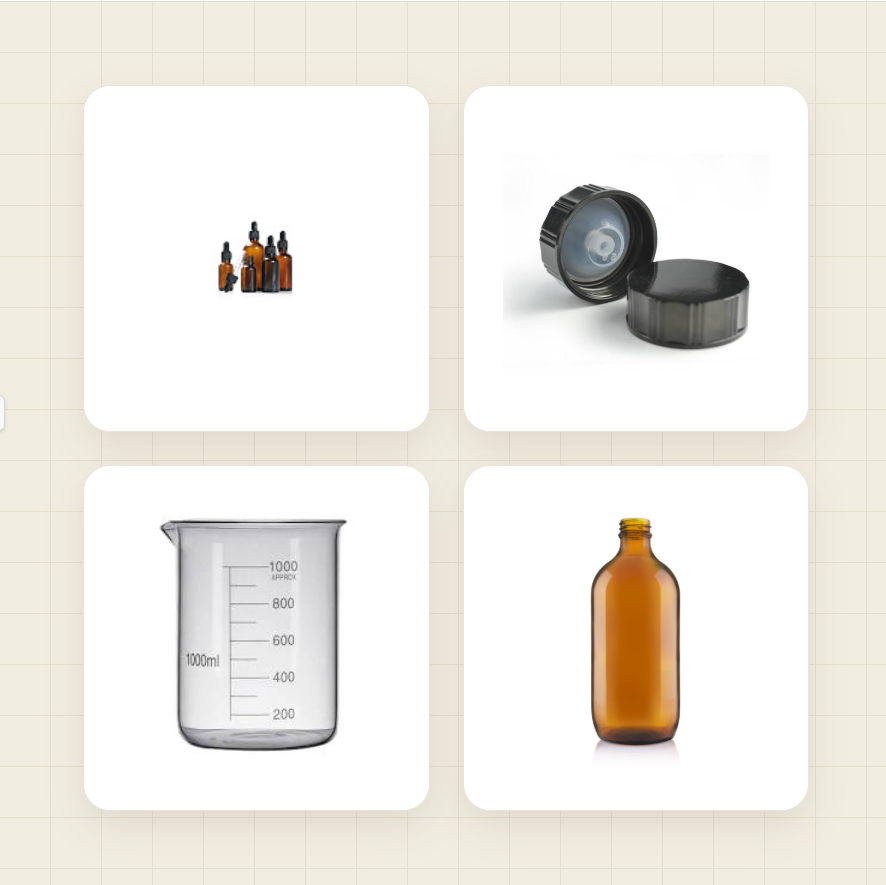 Amber glass bottles Glass storage jars and polycone caps lids for perfume ingredients materials