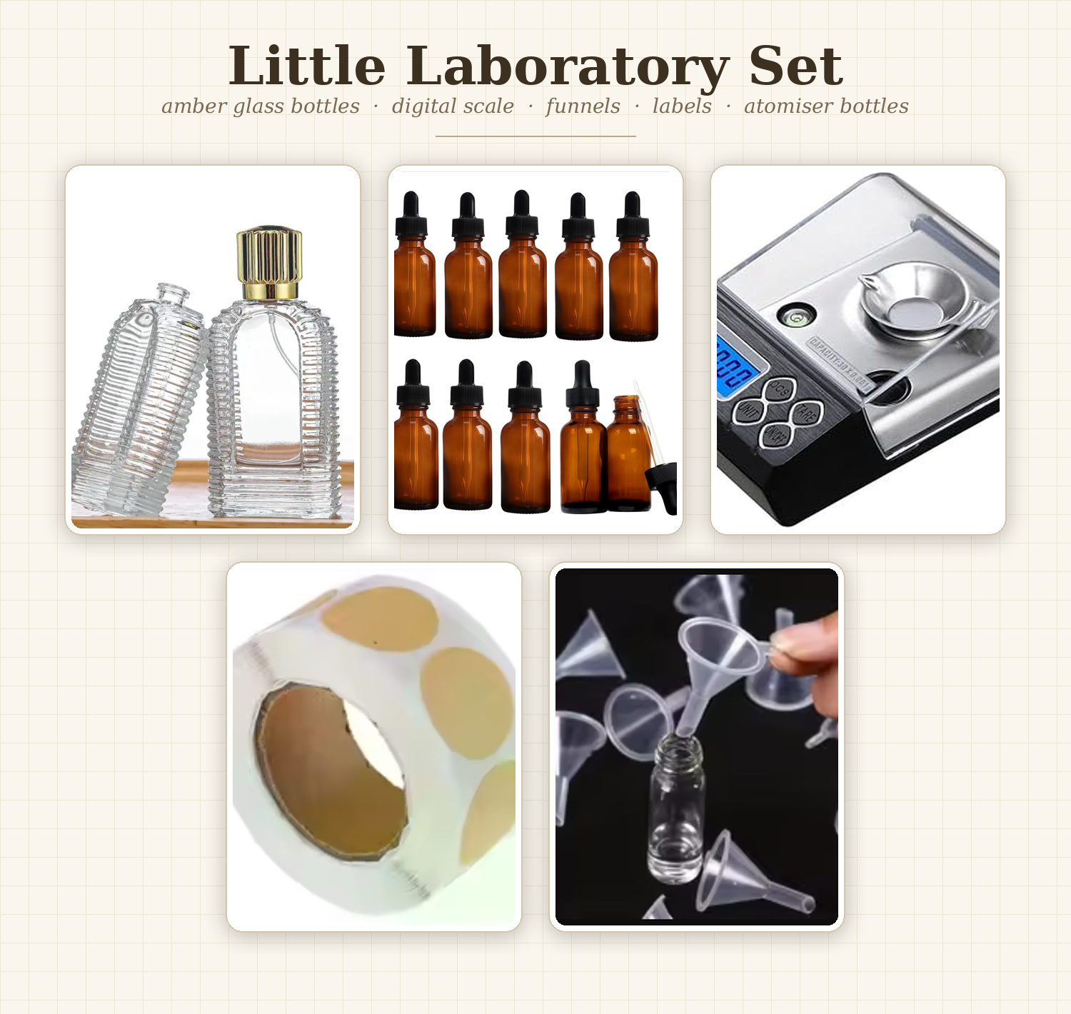 Little Laboratory perfume-making starter kit with bottles and tools, accessories sets, medium and large kits supplementary kits