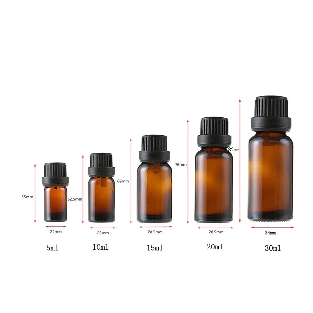 36Pcs 5ml-30ml Amber Refillable Essential Oil Bottles Portable Travel Glass Containers Orifice Reducer Dropper Perfume Dispenser