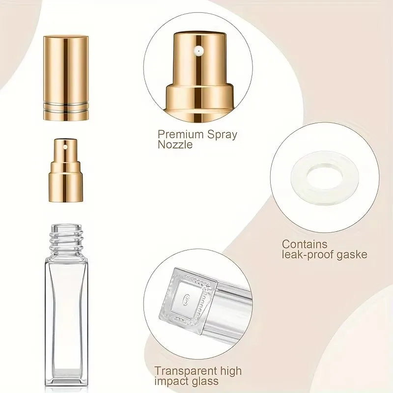 Gold-Trim Glass Spray Bottles, 5ml or 10ml – Set of 5