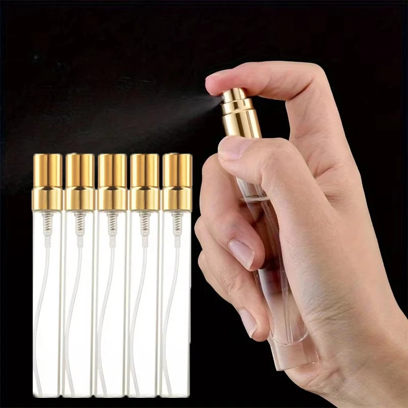 5Ml/10Ml 5 Glass Spray Bottles Refillable Perfume Atomizer Sample Test Bottle Thin Glass Vial Gold Color