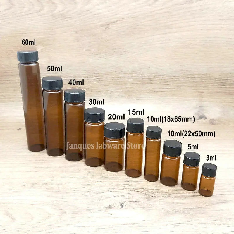 Amber Glass Sample Vials Wide Neck with Screw Cap – Various Sizes