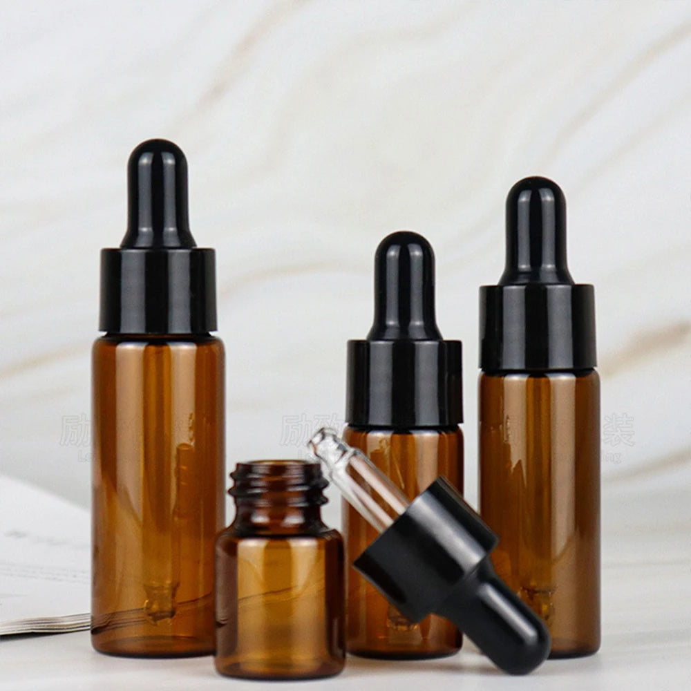 Small Amber Glass Dropper Bottles with Pipette – 50 or 100 Pack (5ml–20ml)