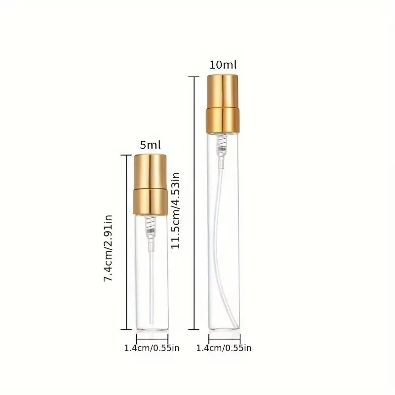 Gold-Trim Glass Spray Bottles, 5ml or 10ml – Set of 5