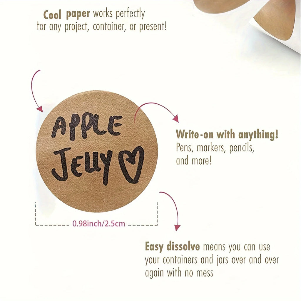 Brown Paper Round Self-Adhesive Label Stickers – 500 Pack