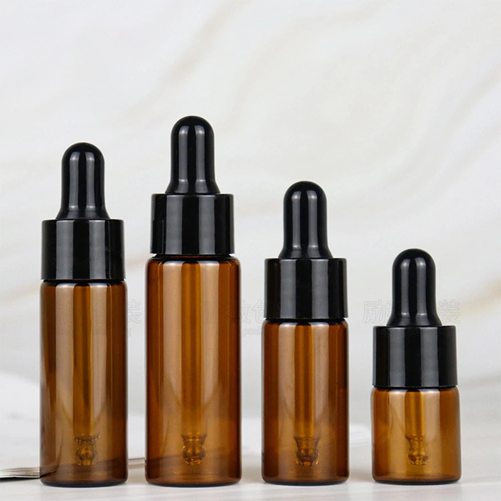 50pcs, 100pcs 5ml 10ml 15ml 20ml Amber Glass Dropper Bottle Jars Vials With Pipette For Cosmetic Perfume Essential Oil Bottles