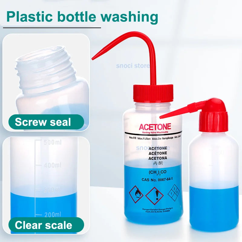 Labelled Safety Wash Bottles, 500ml – Set of 6 Solvents