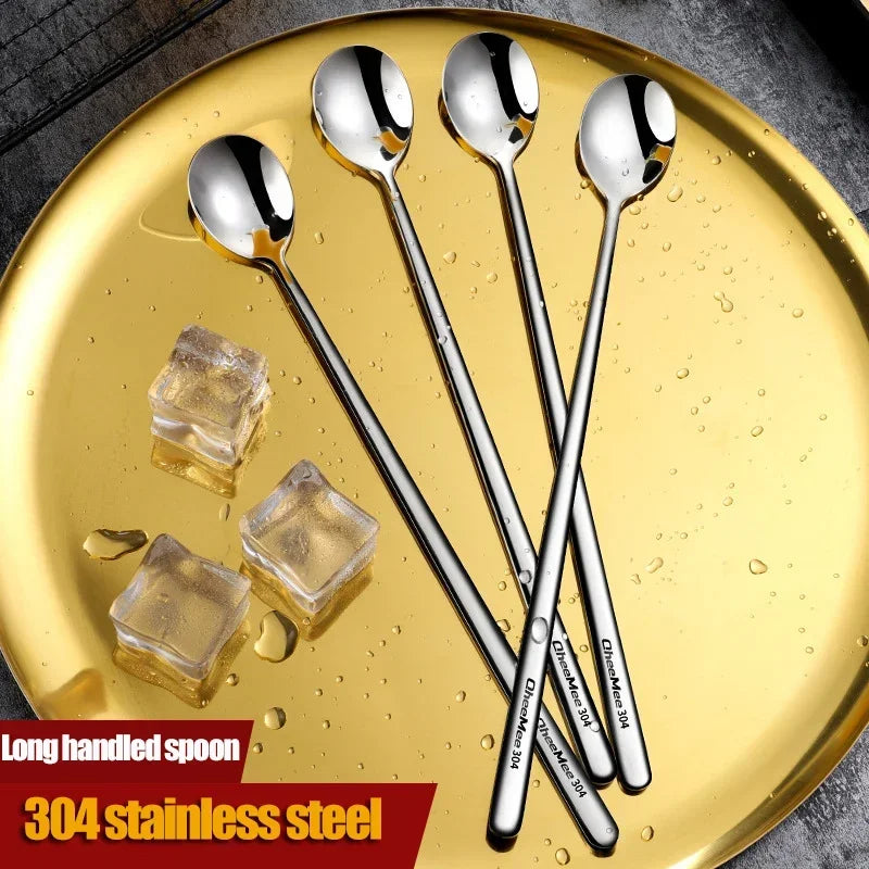 Stainless Steel Long Handled Spoon Teaspoon Coffee Stirring Spoon Ice Cream Honey Dessert Spoon Kitchen Tableware