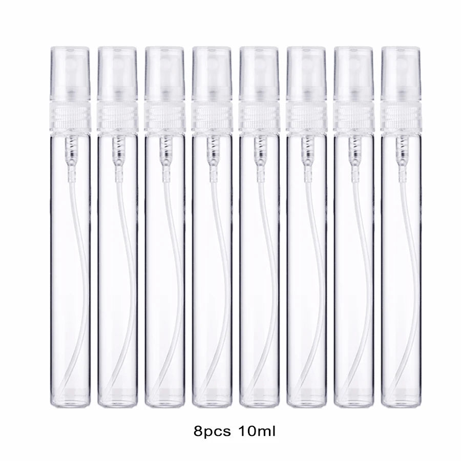 8 bottles of 10ml transparent glass white spray bottles.