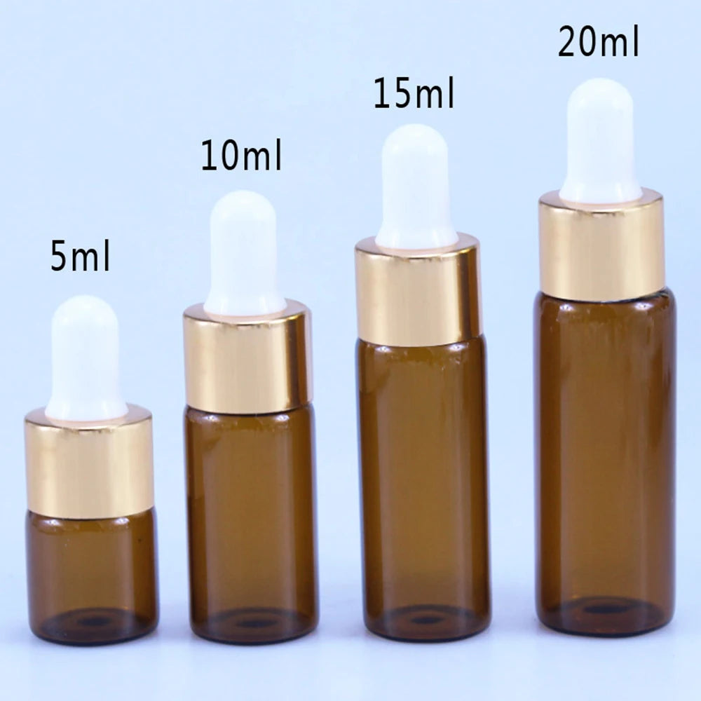 Small Amber Glass Dropper Bottles with Pipette – 50 or 100 Pack (5ml–20ml)