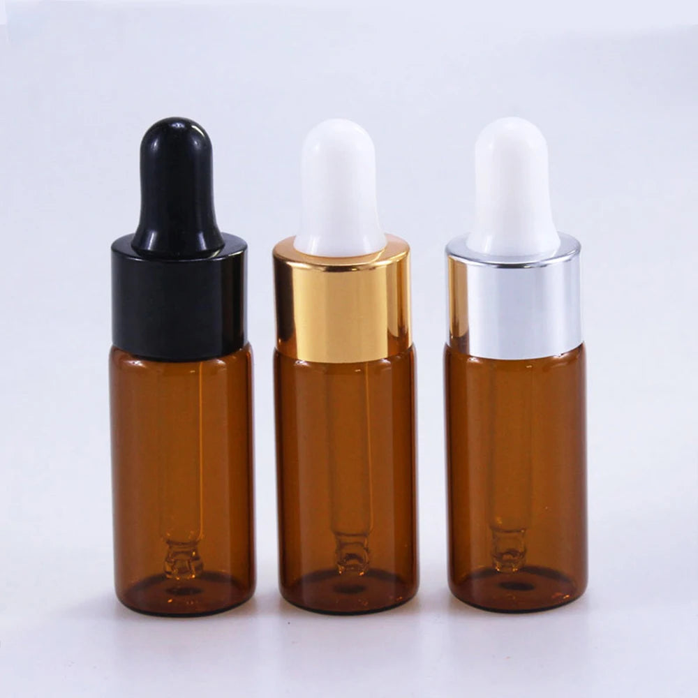 Small Amber Glass Dropper Bottles with Pipette – 50 or 100 Pack (5ml–20ml)
