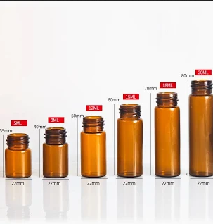 Amber Glass Sample Vials Wide Neck with Screw Cap – Various Sizes