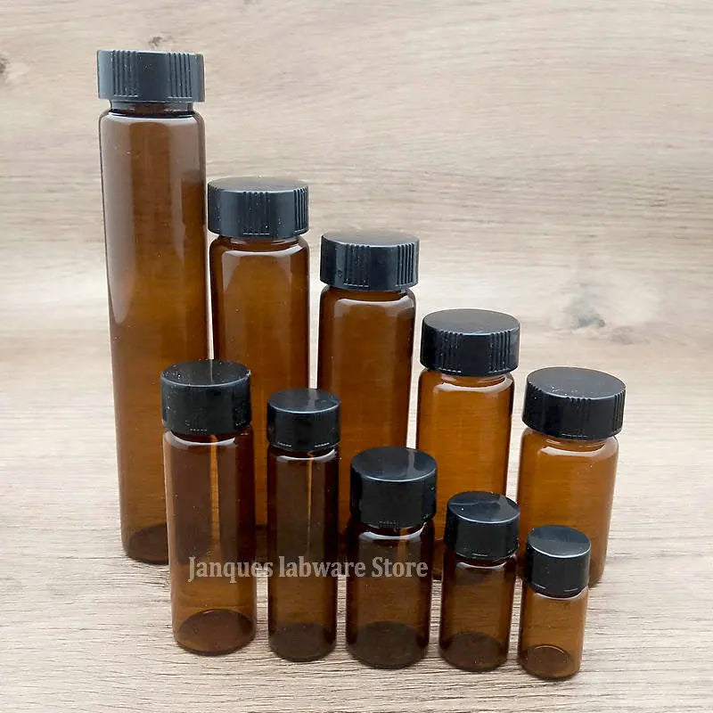 Laboratory 2/3/4/5/10/15/20/30/40/50/60ml Amber Glass Sample Bottle Brown Reagent Vial with Screw Plastic Cap
