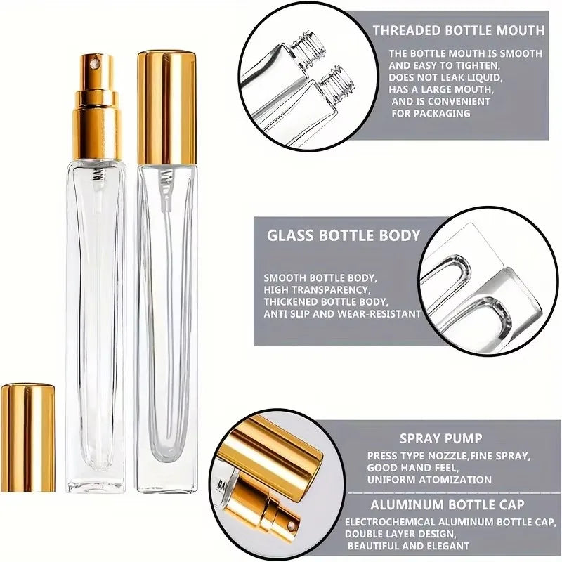 Gold-Trim Glass Spray Bottles, 5ml or 10ml – Set of 5