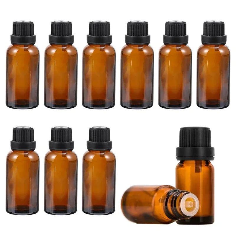 36Pcs 5ml-30ml Amber Refillable Essential Oil Bottles Portable Travel Glass Containers Orifice Reducer Dropper Perfume Dispenser