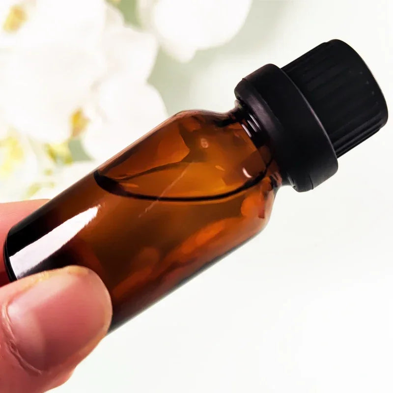 36Pcs 5ml-30ml Amber Refillable Essential Oil Bottles Portable Travel Glass Containers Orifice Reducer Dropper Perfume Dispenser